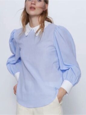 Zara blue contrasting poplin blouse